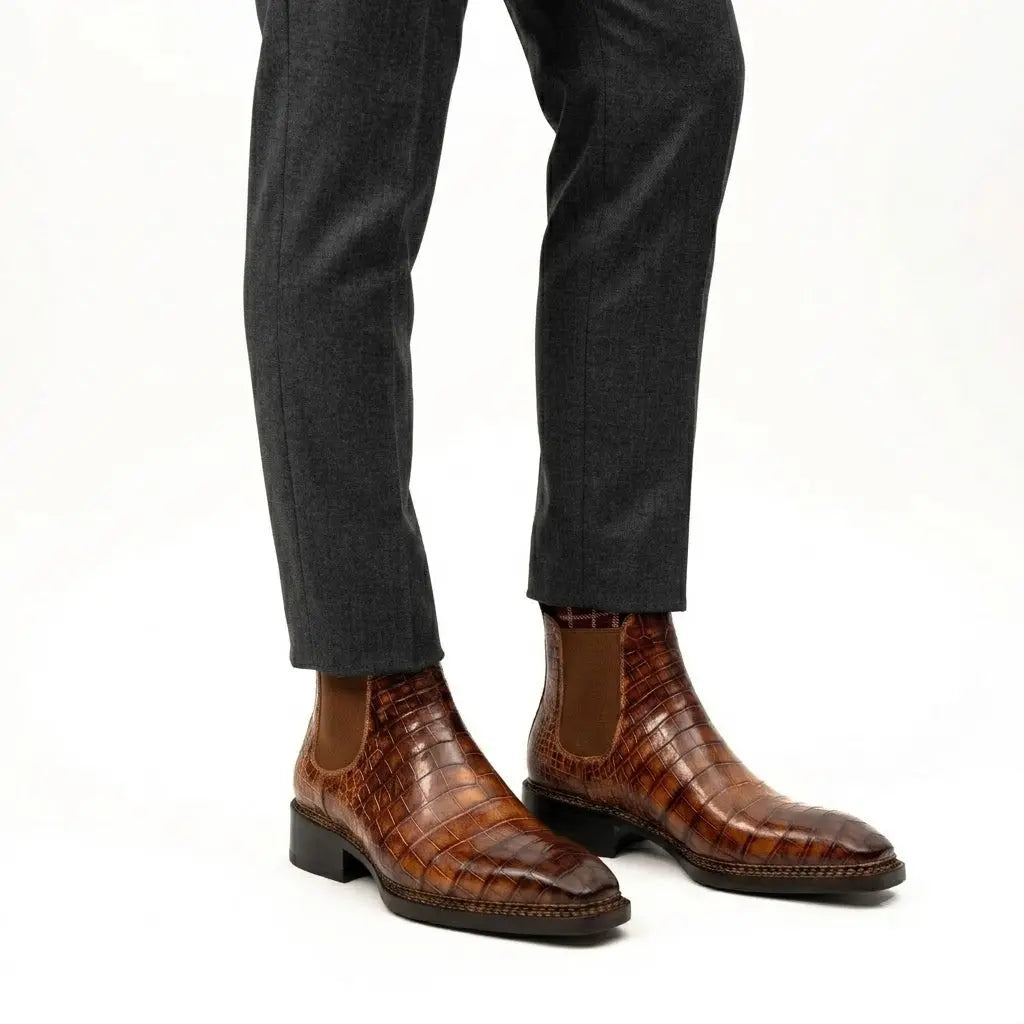 Cognac Crocodile Chelsea Boots