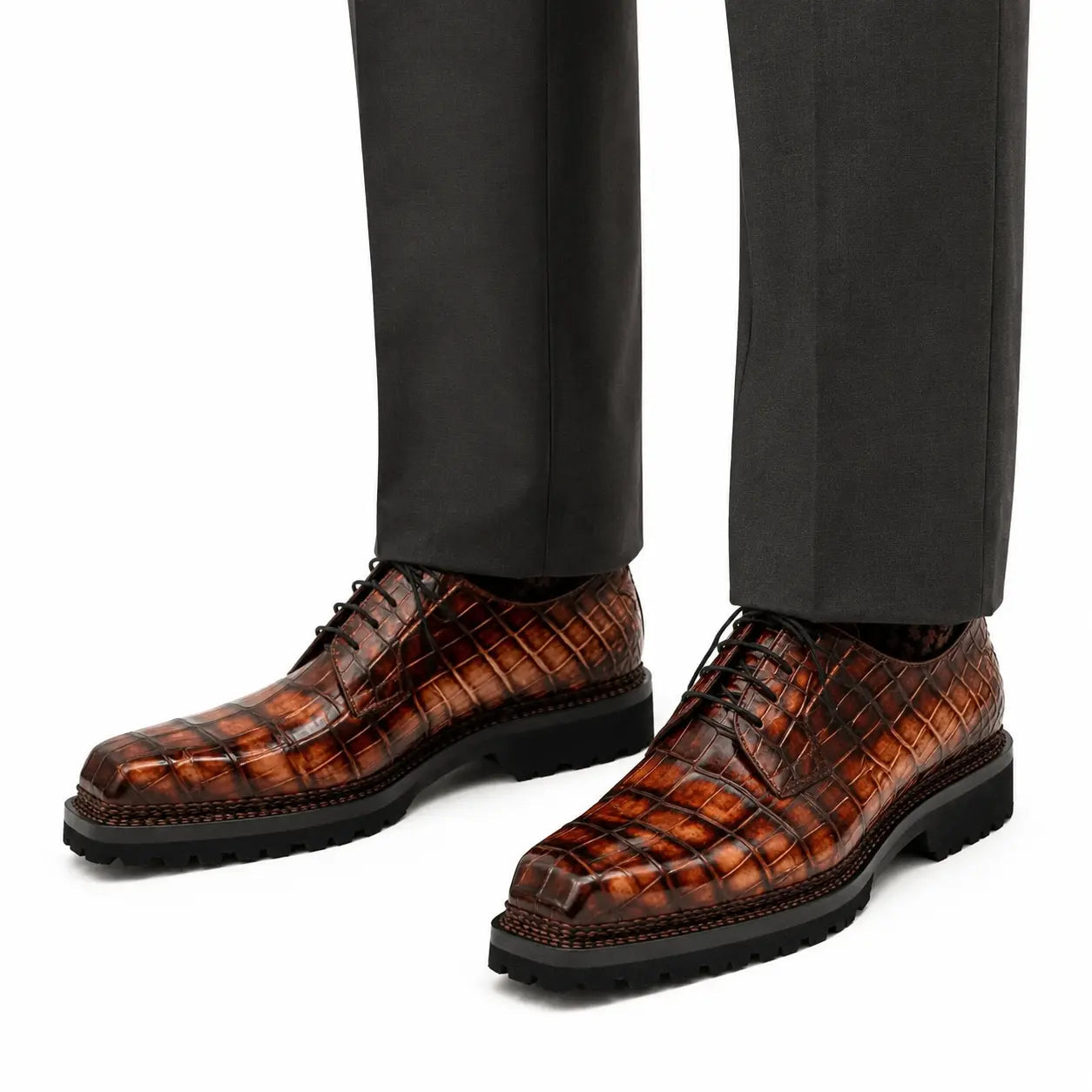 Cognac Crocodile Lug Sole Derby