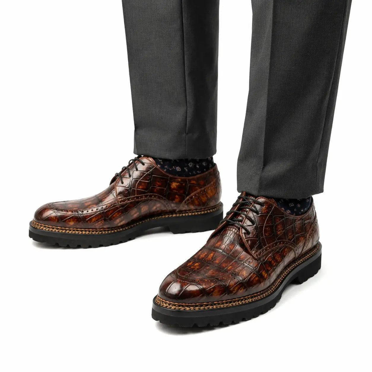 Cognac Crocodile Norwegian Lug Derby
