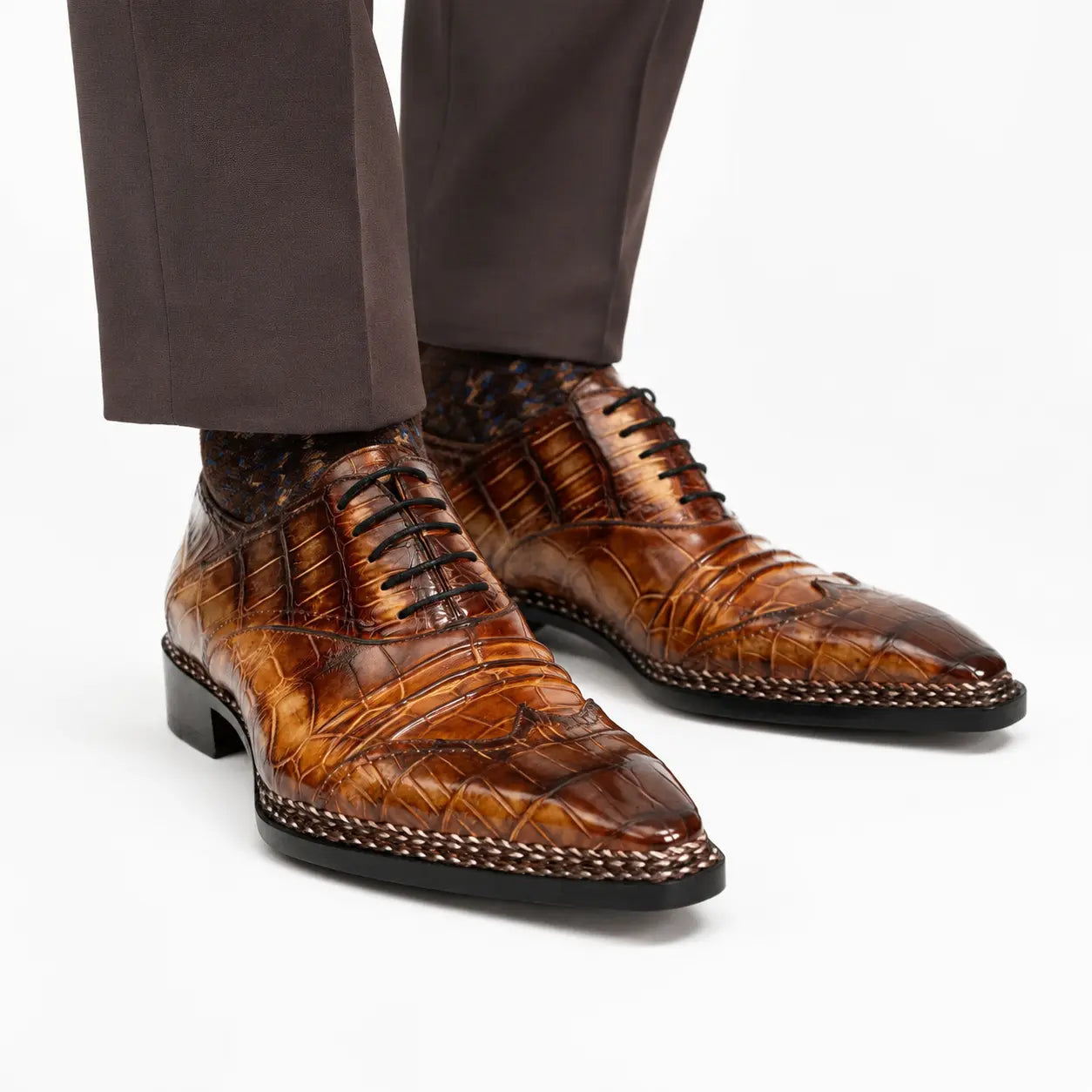 Cognac Crocodile Oxford Dress Shoe