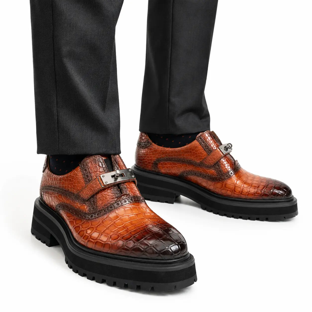 Cognac Crocodile Strap Lug Loafer