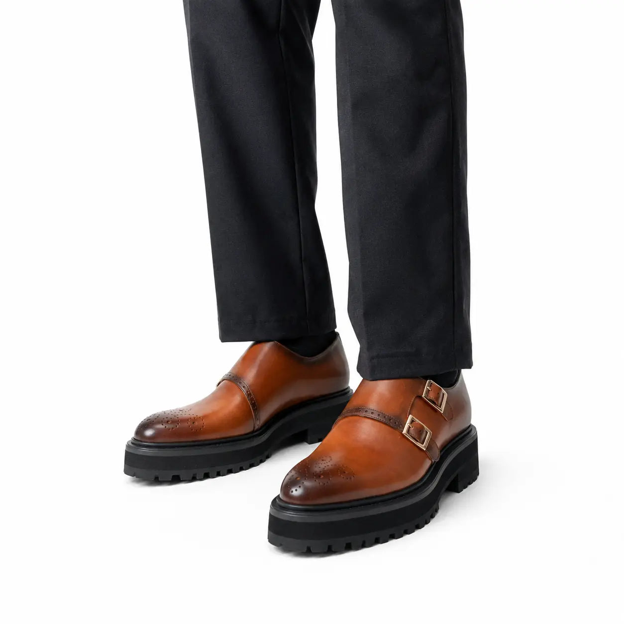 Cognac Double Monk Lug Shoe