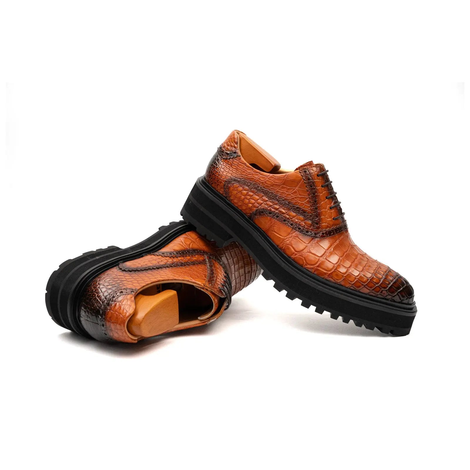 Short Title: Exotic Crocodile Leather Oxford Shoes