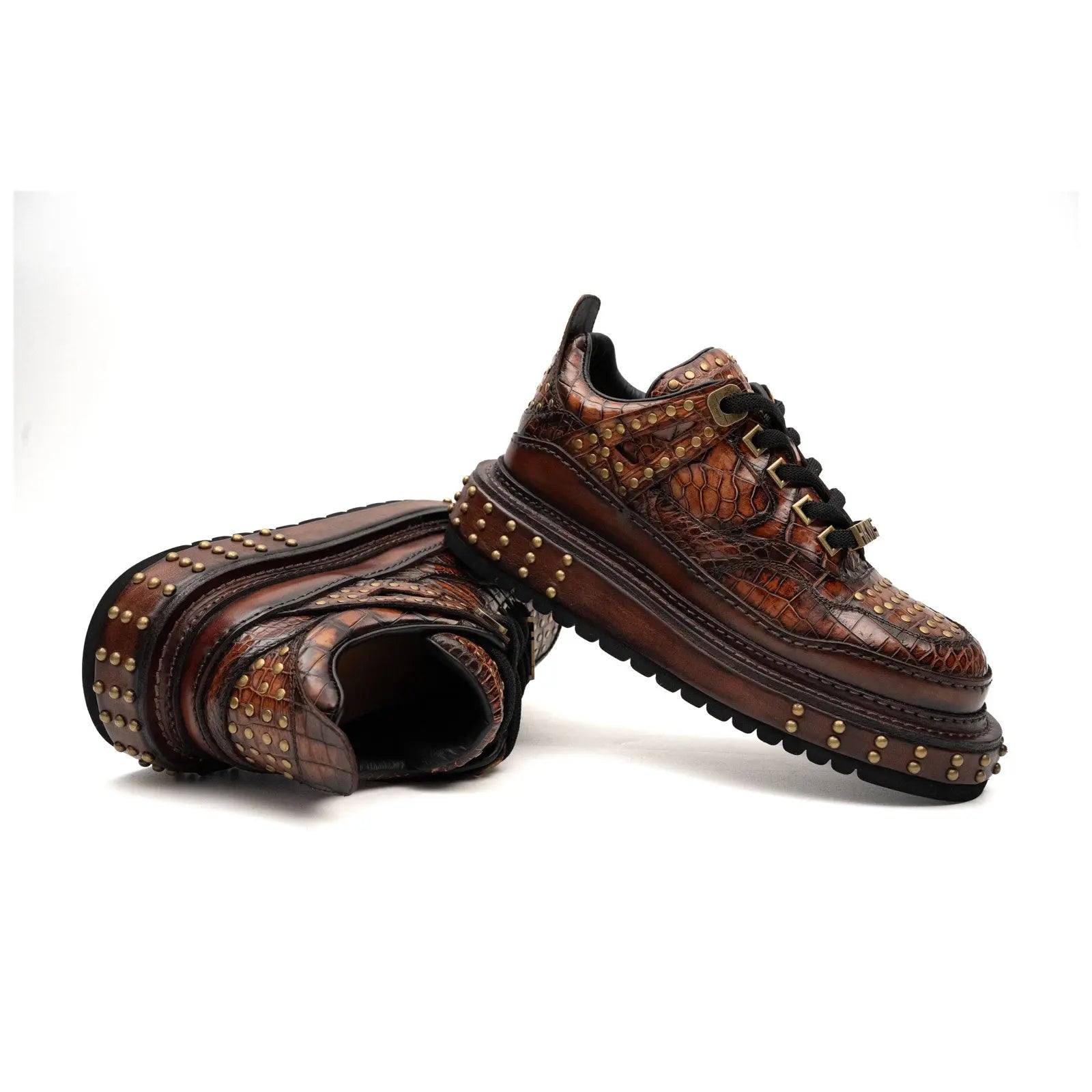Brown Studded Crocodile Sneaker