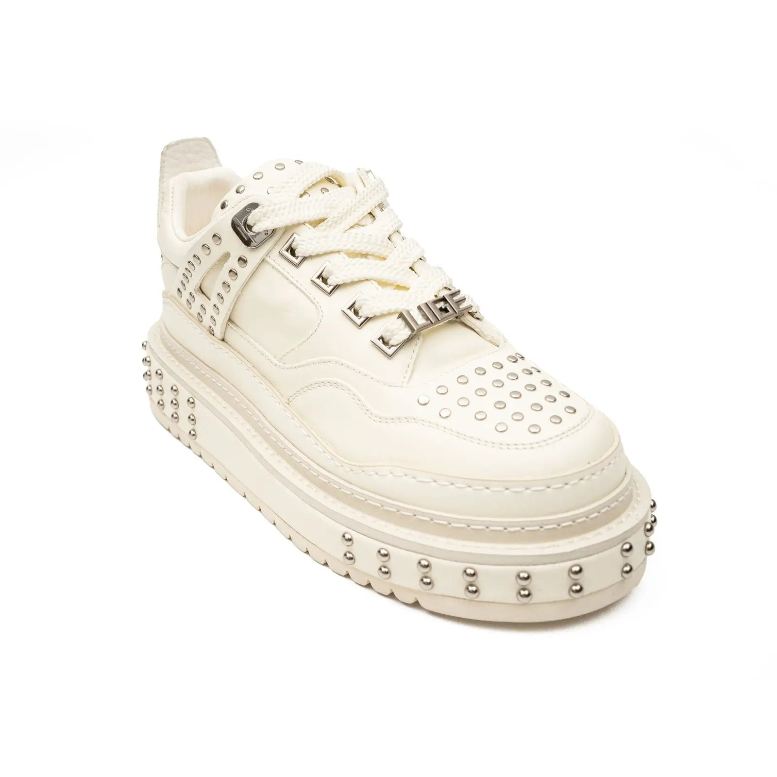Ivory Studded Platform Sneaker