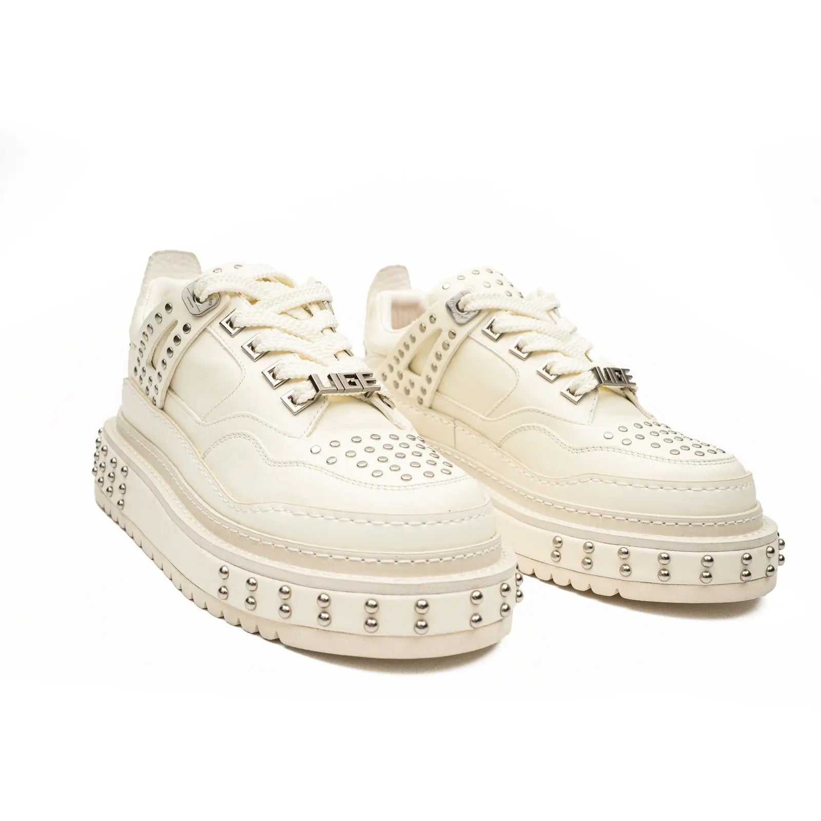 Ivory Studded Platform Sneaker