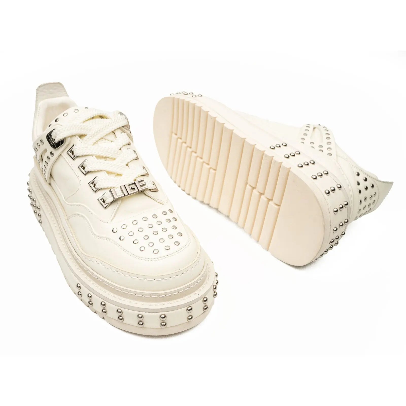 Ivory Studded Platform Sneaker