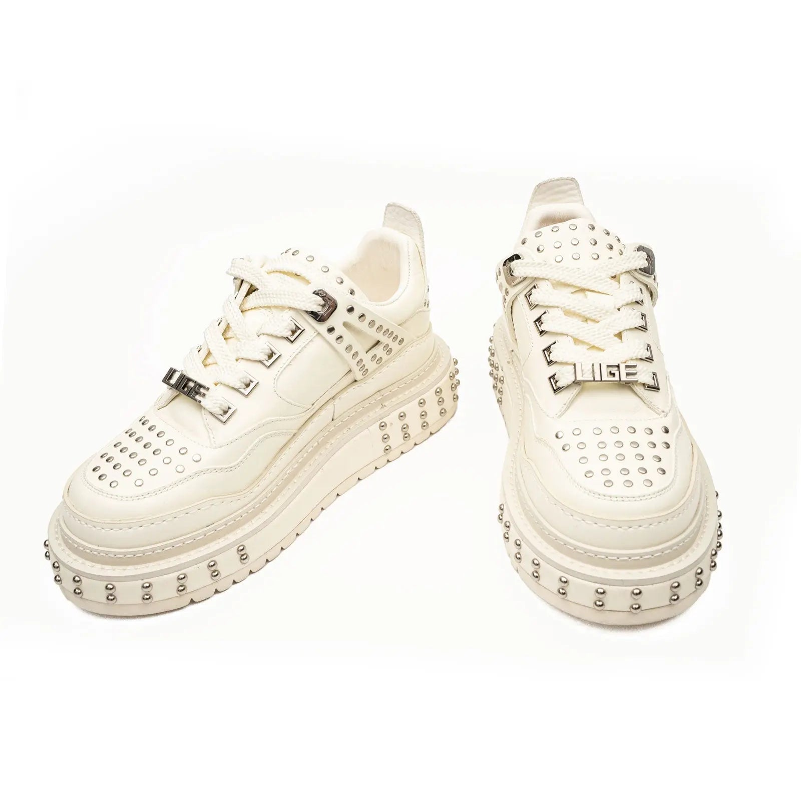 Ivory Studded Platform Sneaker