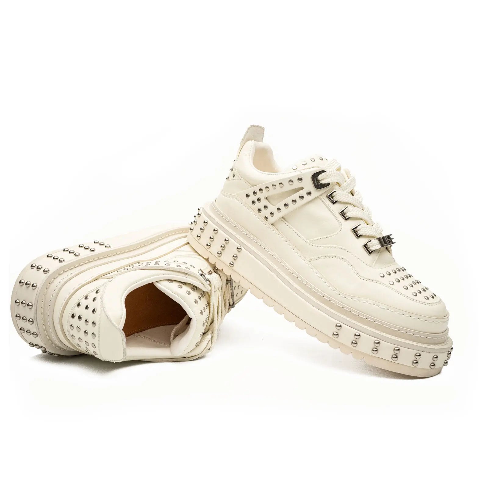Ivory Studded Platform Sneaker
