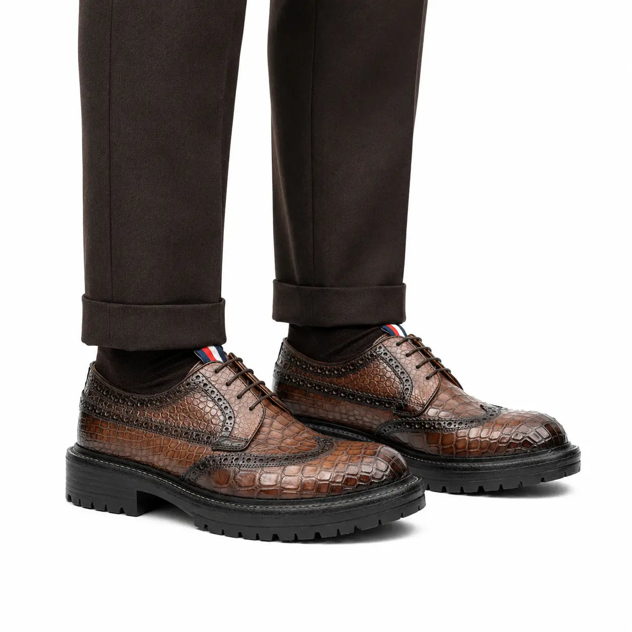 Croc-Embossed Lug Derby Shoes