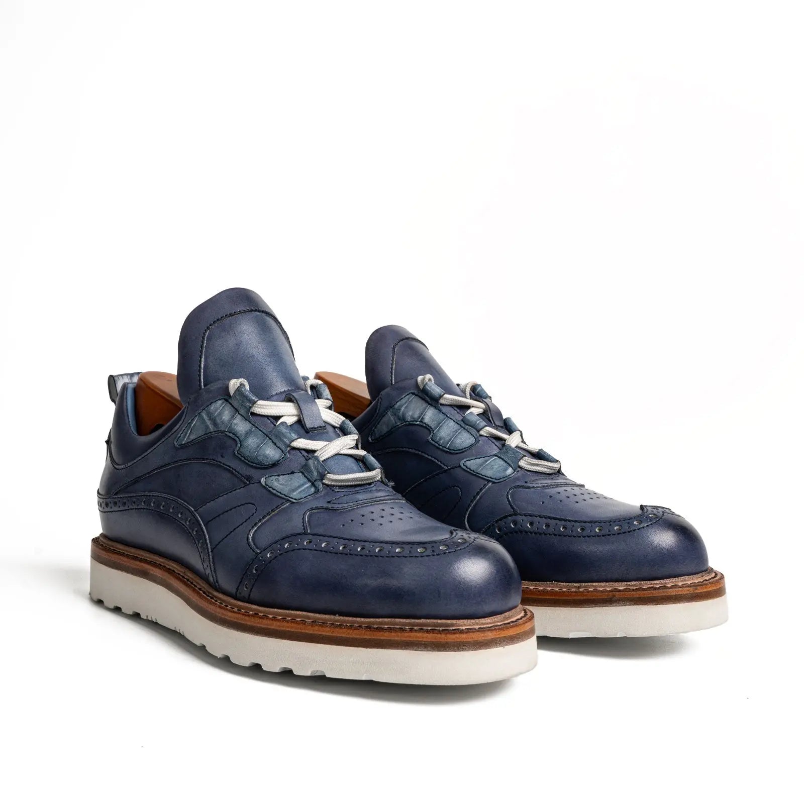 Blue Brogue Casual Shoes with White Sole