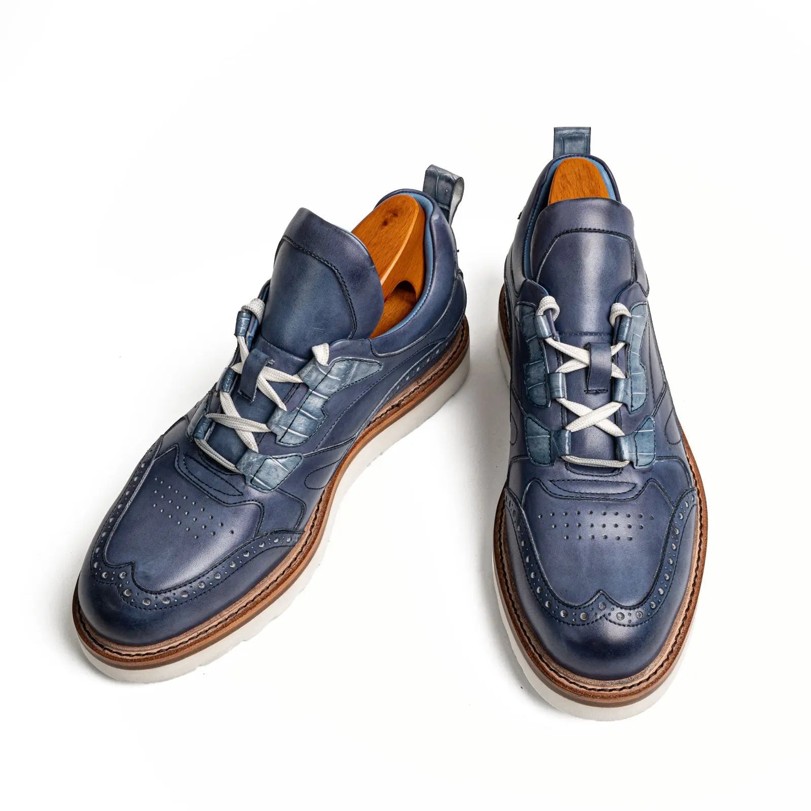 Blue Brogue Casual Shoes with White Sole