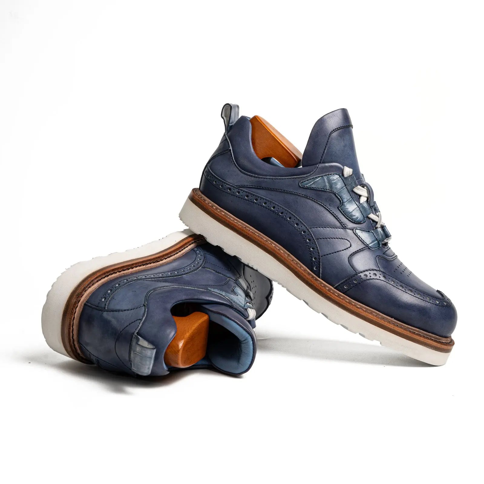 Blue Brogue Casual Shoes with White Sole