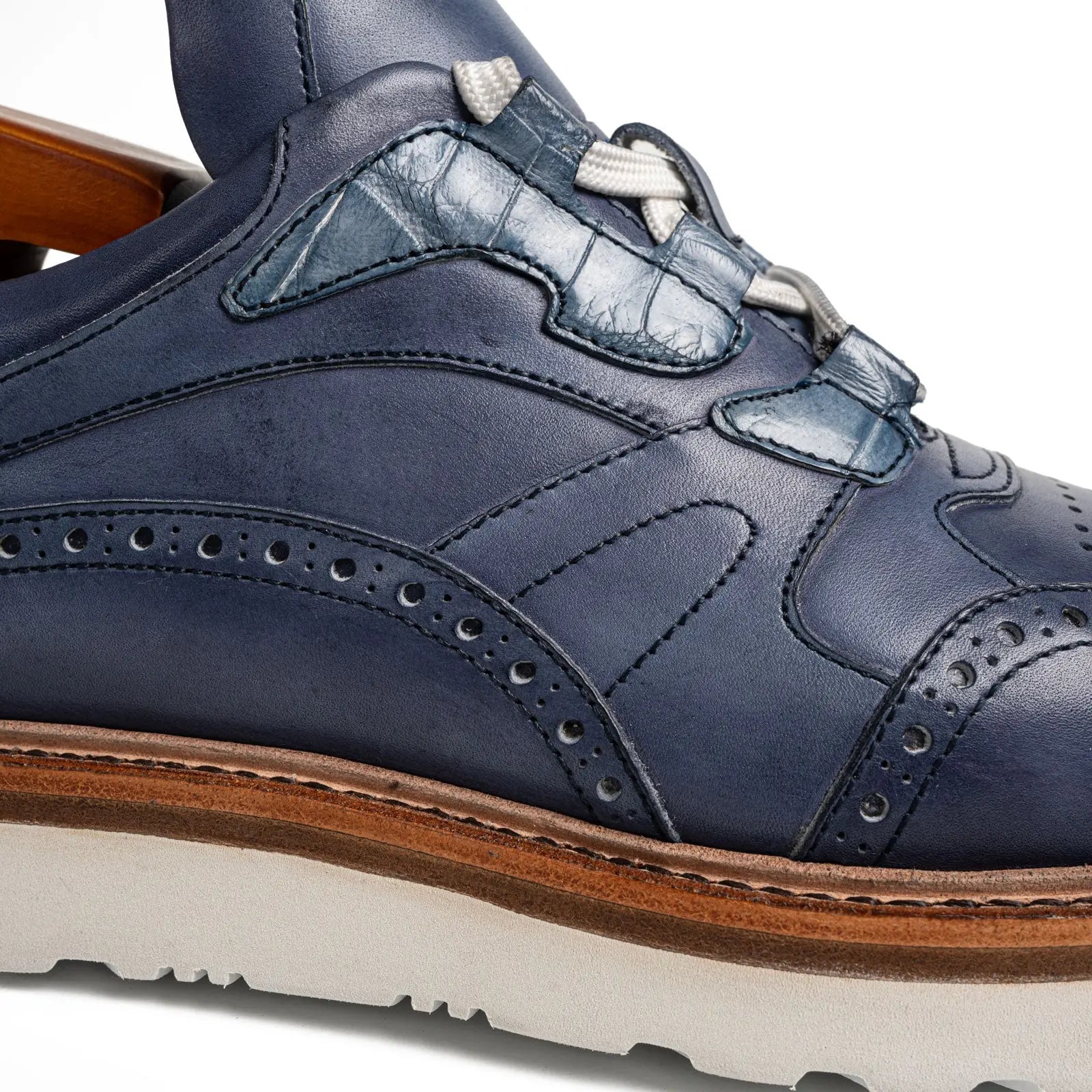 Blue Brogue Casual Shoes with White Sole