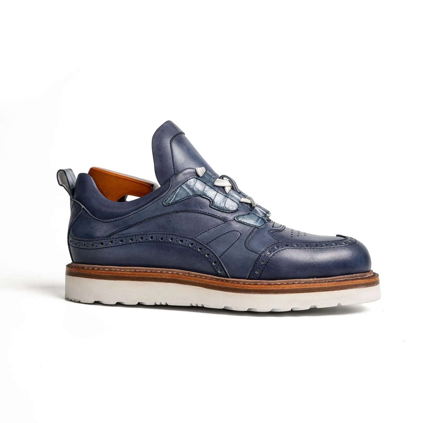 Blue Brogue Casual Shoes with White Sole