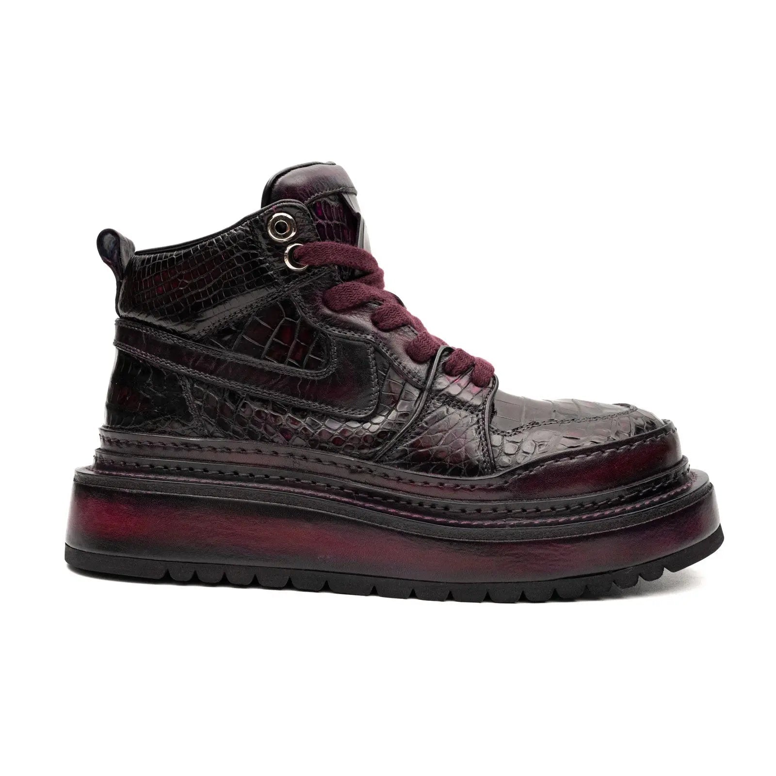 Burgundy Crocodile Platform High-Top