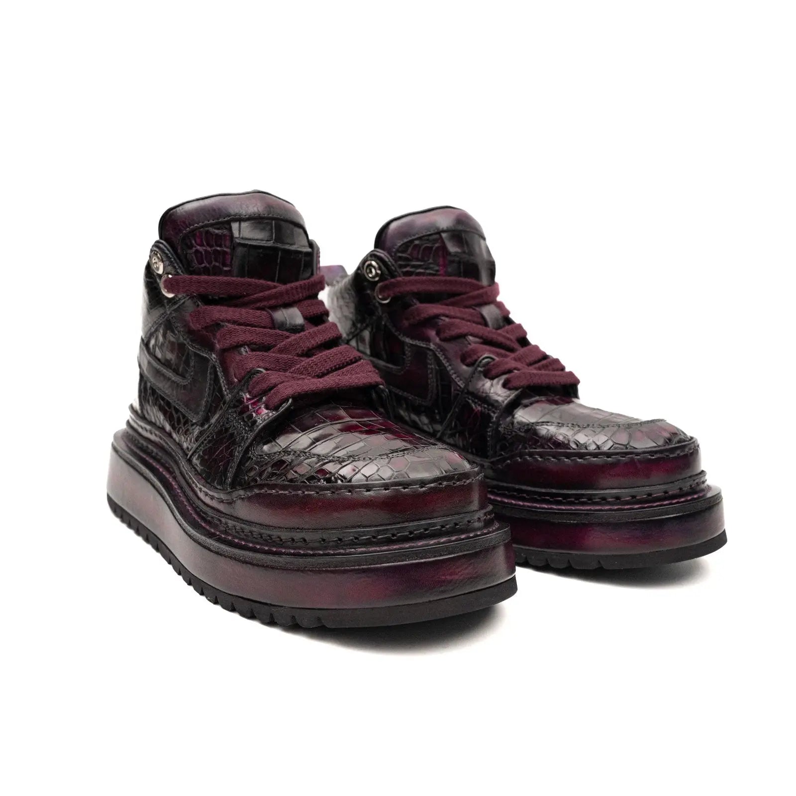 Burgundy Crocodile Platform High-Top