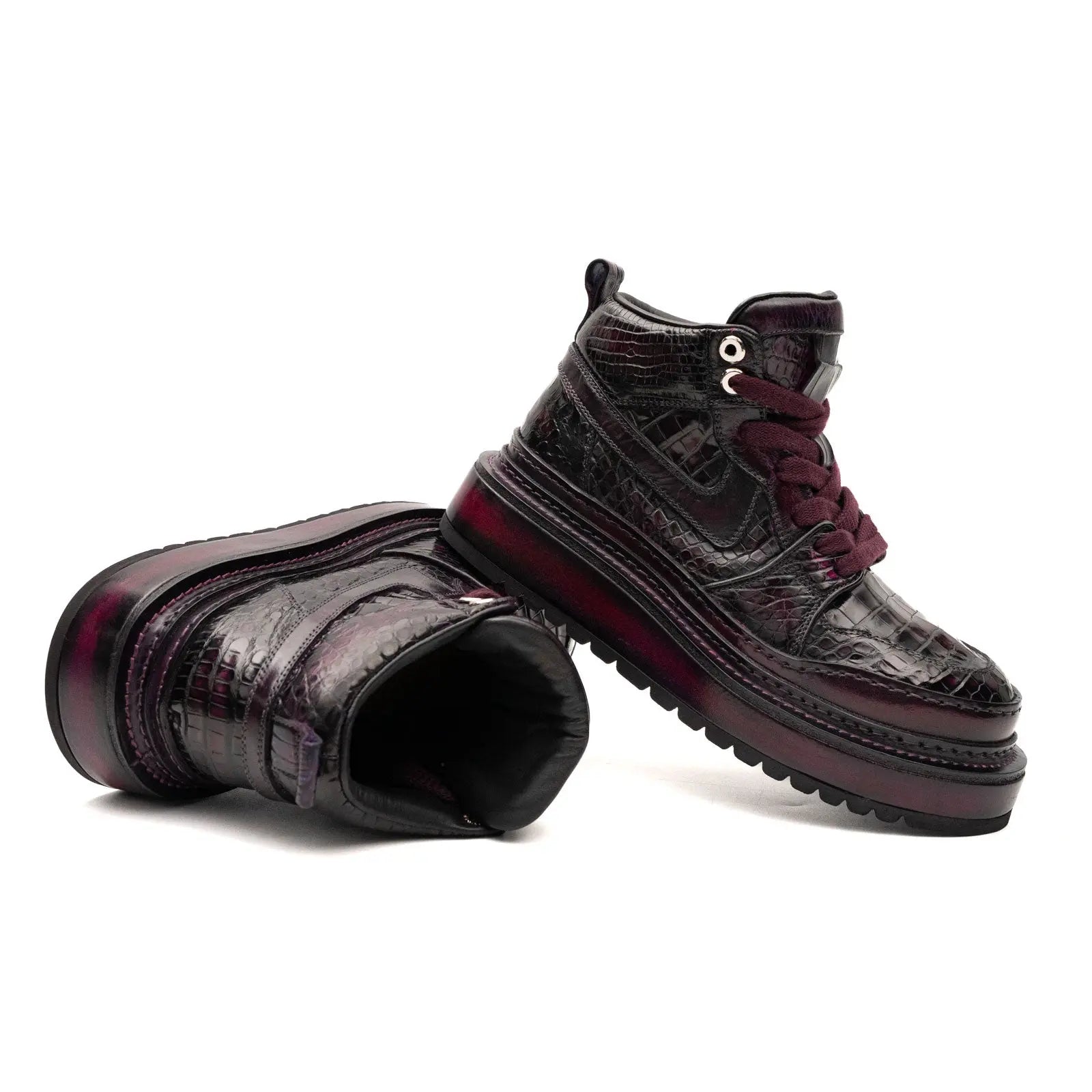 Burgundy Crocodile Platform High-Top