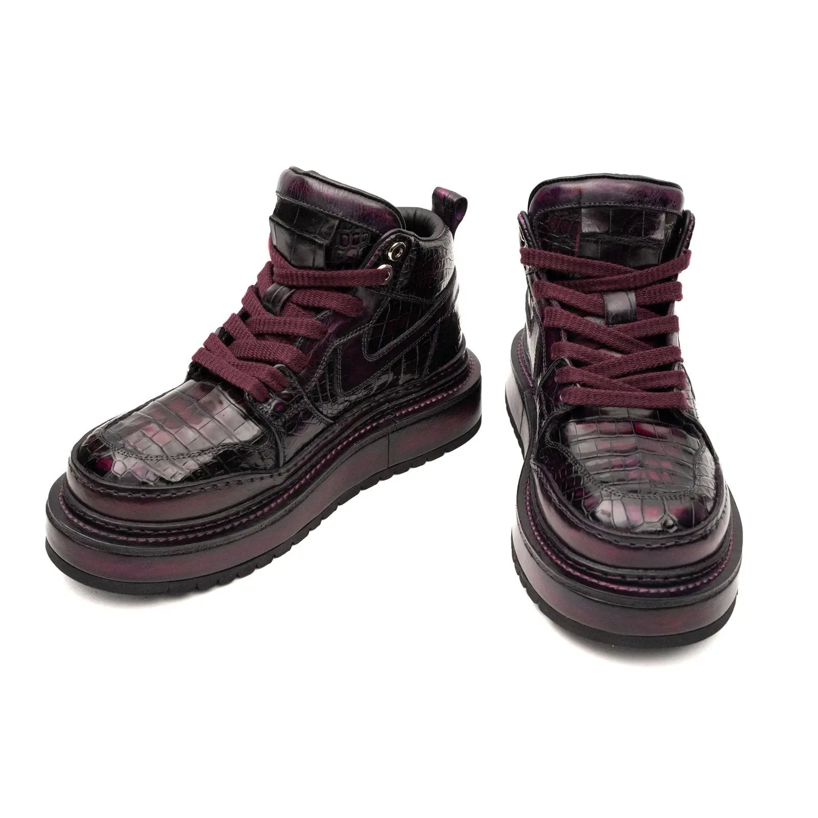 Burgundy Crocodile Platform High-Top