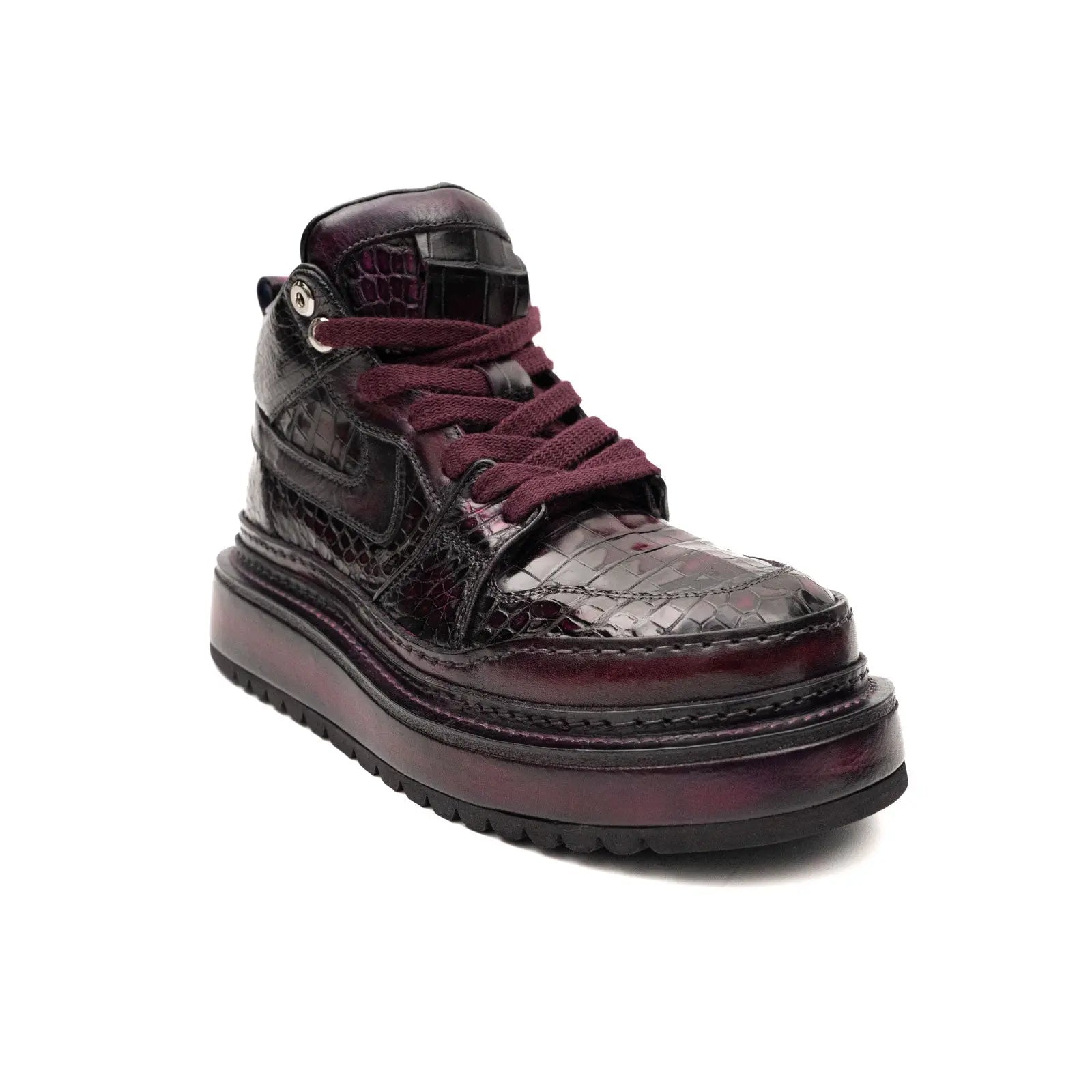 Burgundy Crocodile Platform High-Top