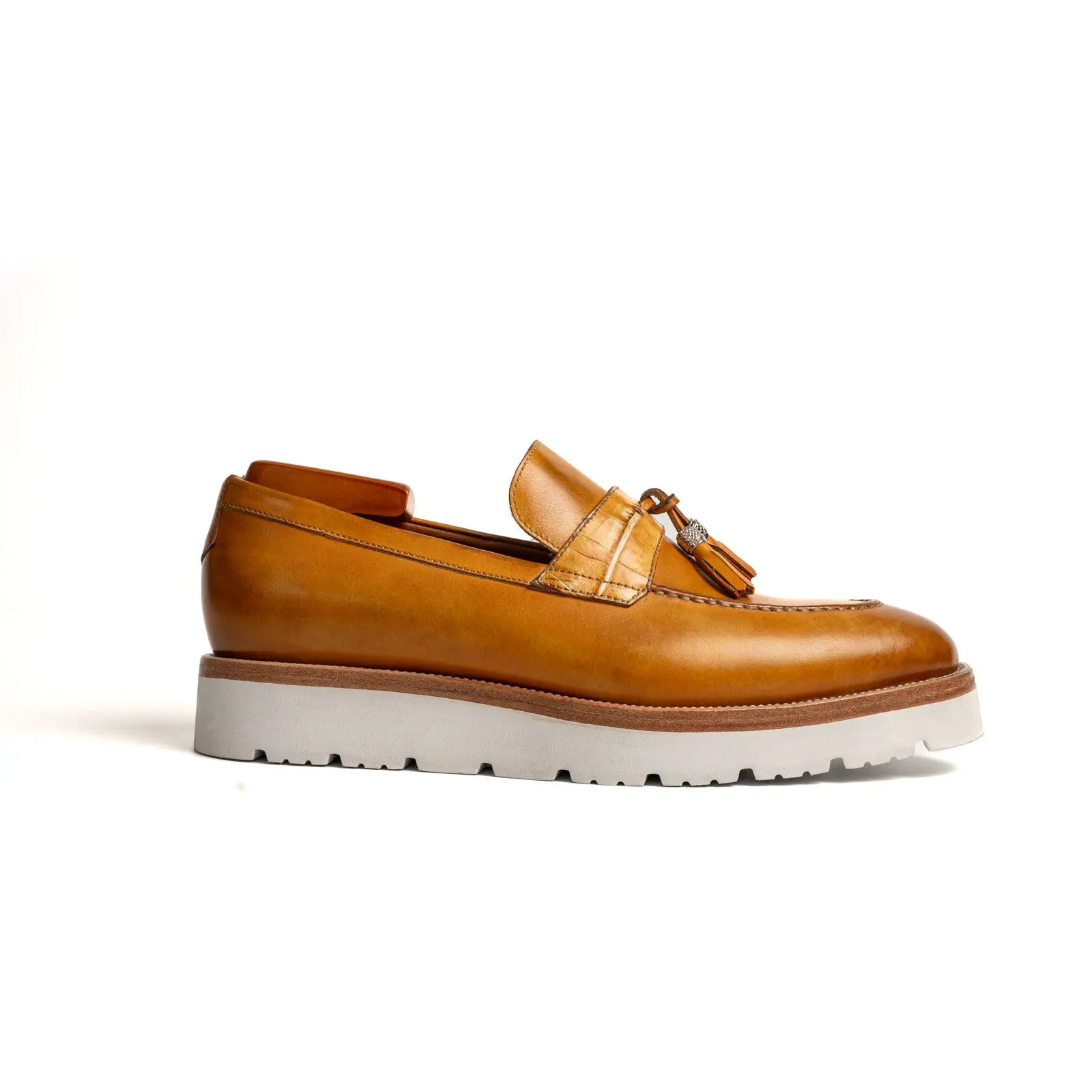 Cognac Tassel Loafer with White Sole