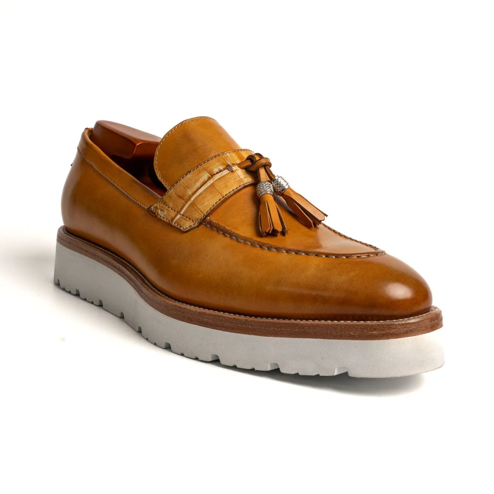 Cognac Tassel Loafer with White Sole