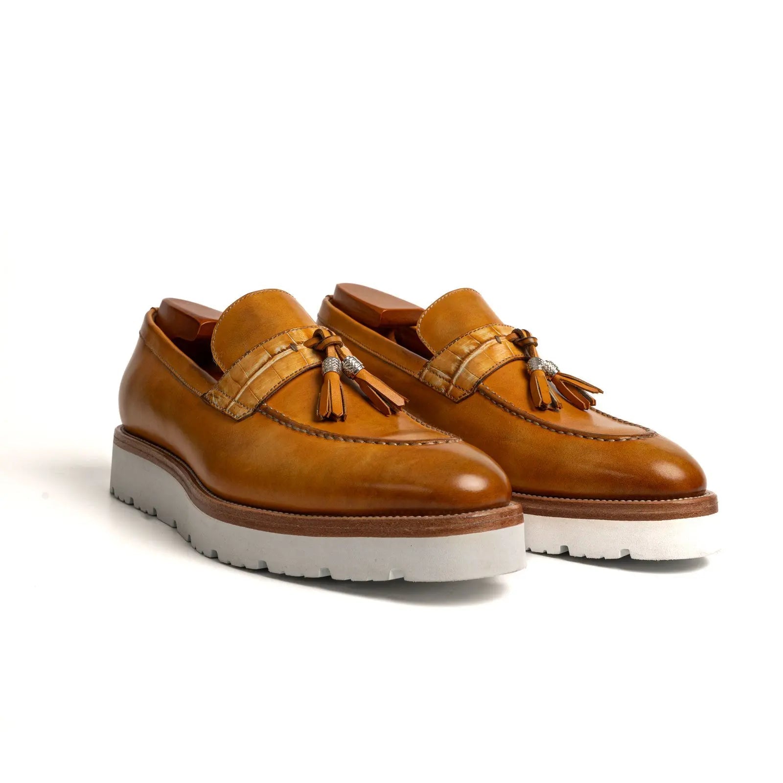 Cognac Tassel Loafer with White Sole