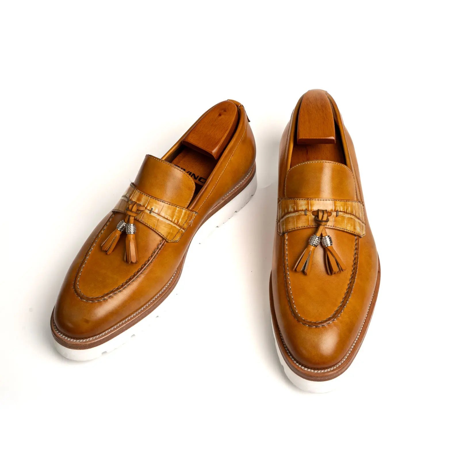 Cognac Tassel Loafer with White Sole