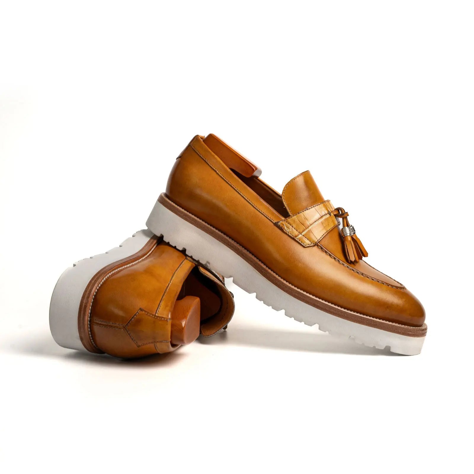 Cognac Tassel Loafer with White Sole