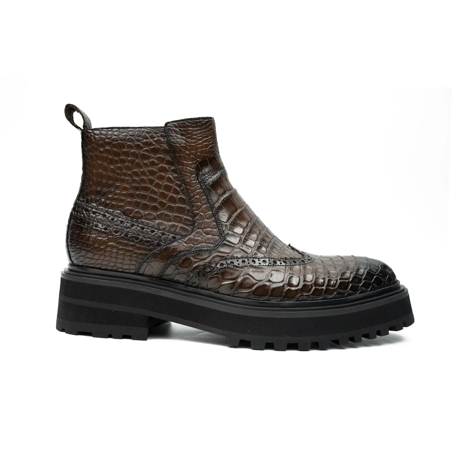 Brown Crocodile Chelsea Lug Boots