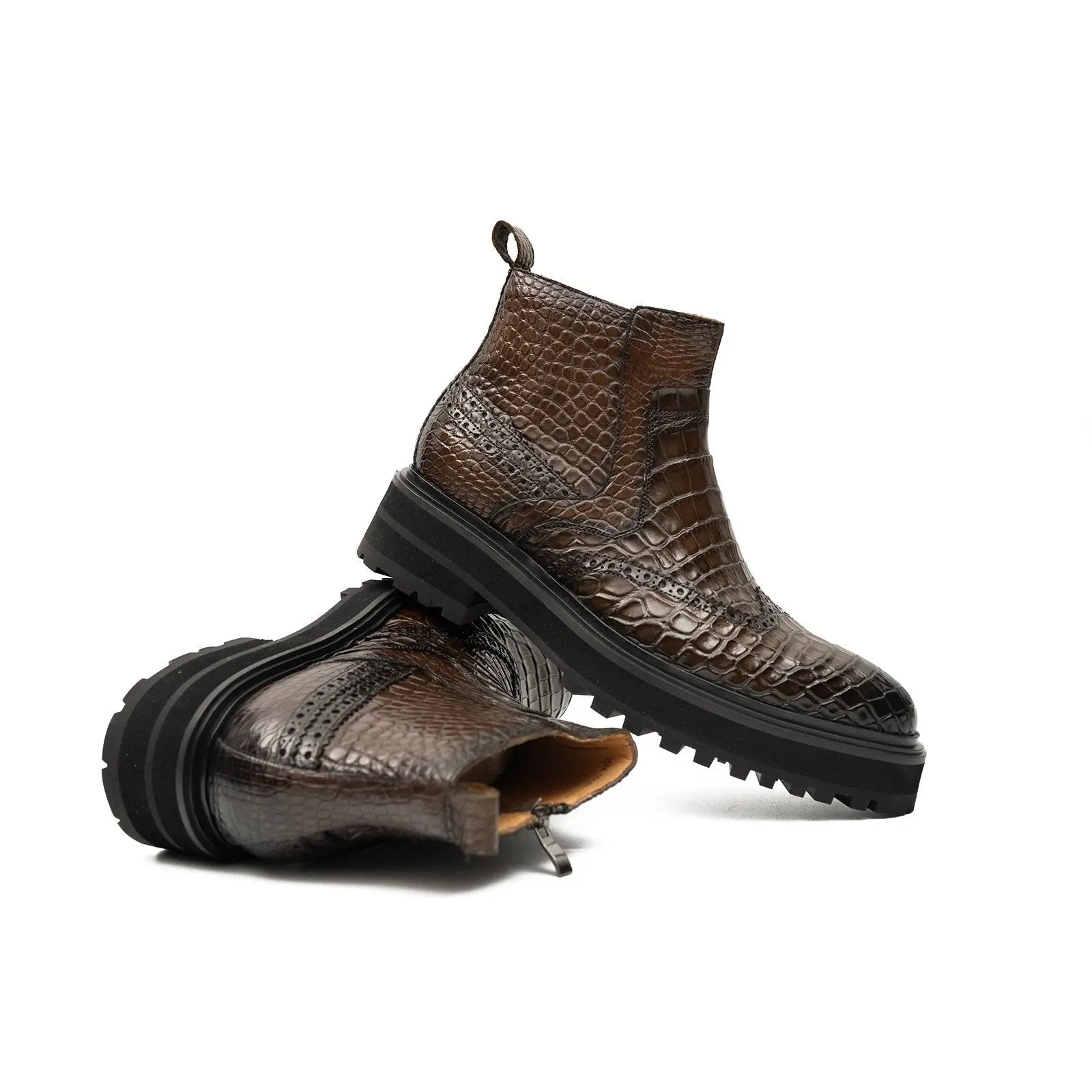 Brown Crocodile Chelsea Lug Boots