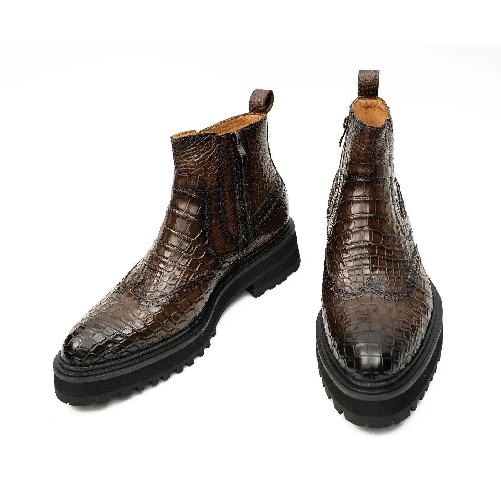 Brown Crocodile Chelsea Lug Boots