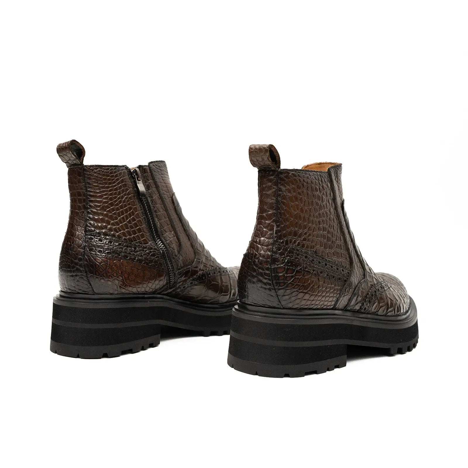 Brown Crocodile Chelsea Lug Boots