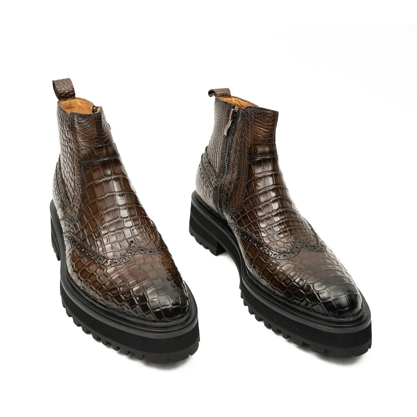 Brown Crocodile Chelsea Lug Boots