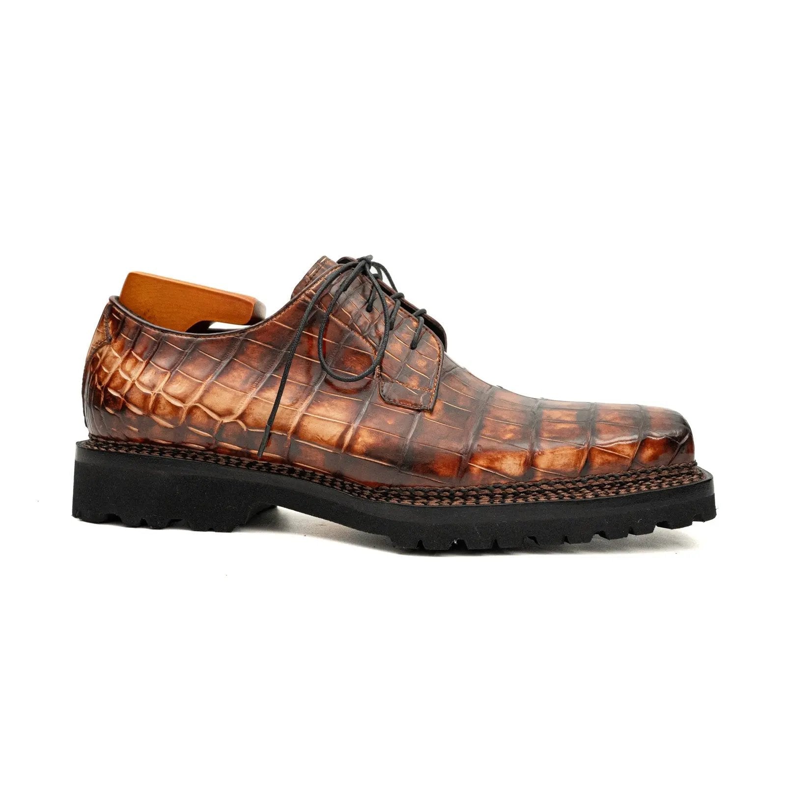 Cognac Crocodile Lug Sole Derby
