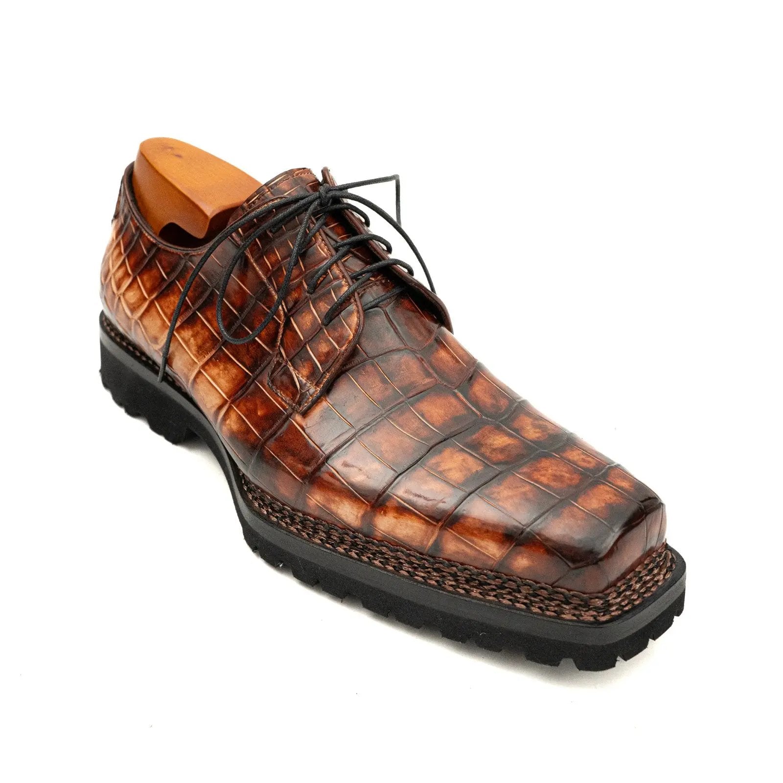 Cognac Crocodile Lug Sole Derby