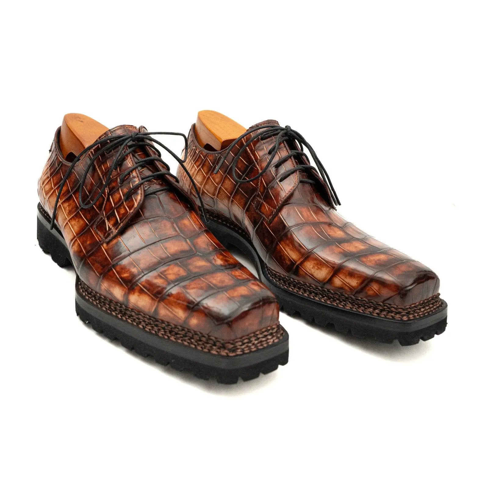 Cognac Crocodile Lug Sole Derby
