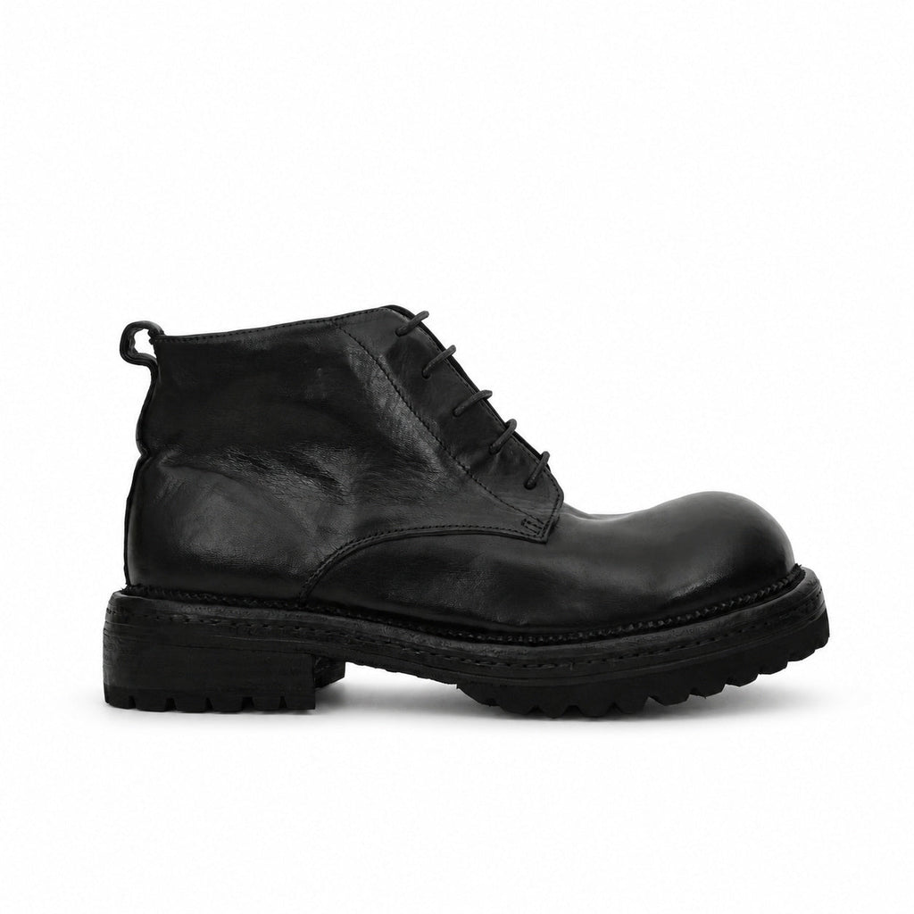 Black Washed Leather Lace-Up Boots