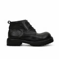 Black Washed Leather Lace-Up Boots