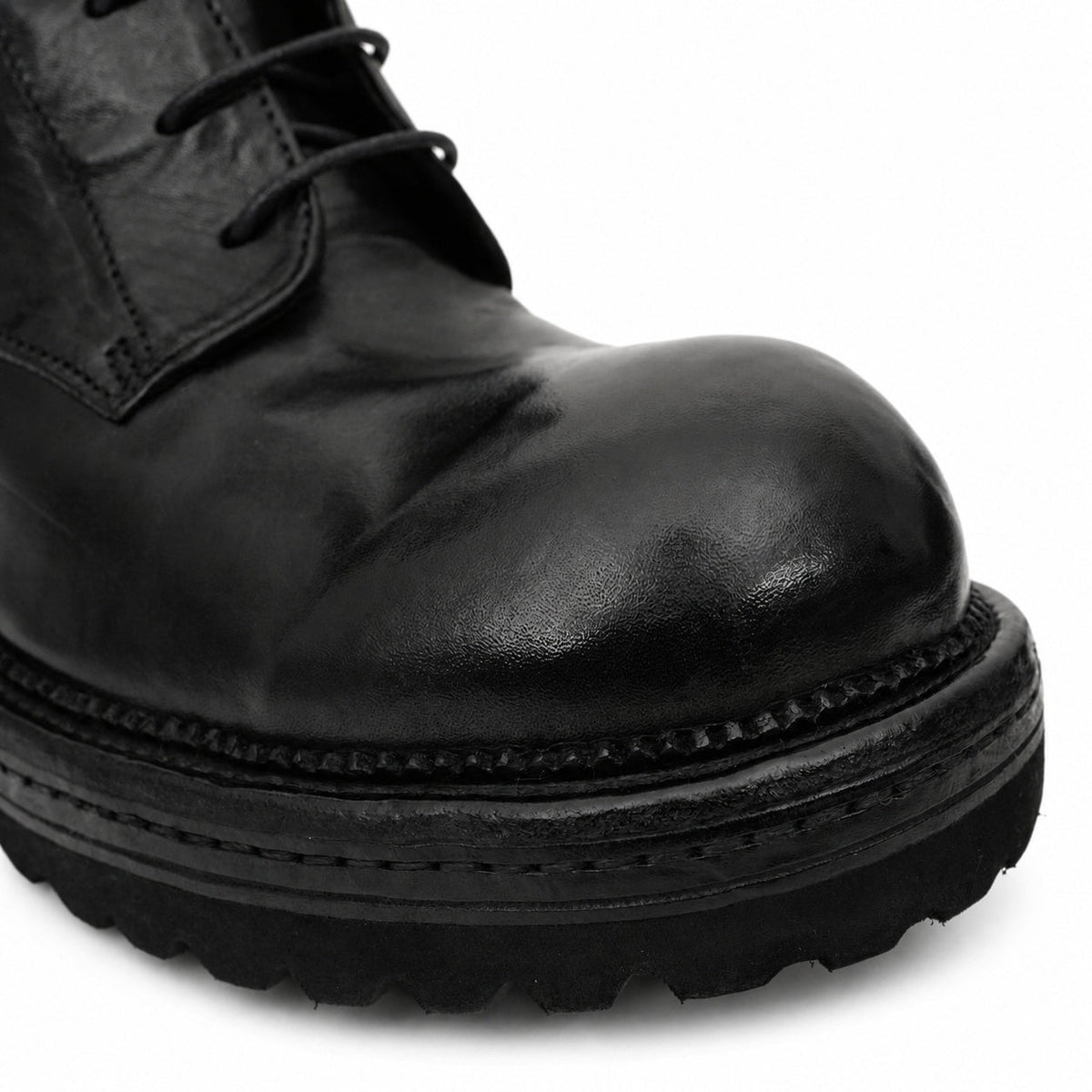 Black Washed Leather Lace-Up Boots