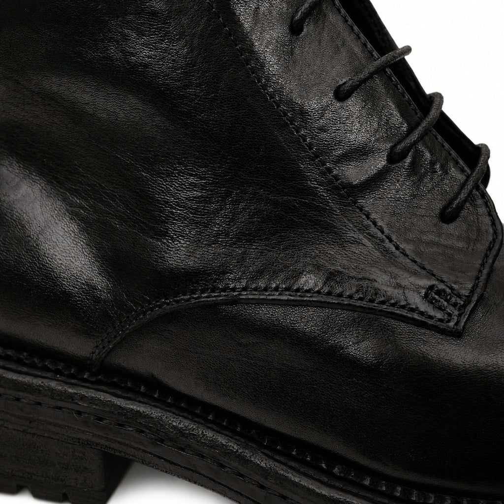 Black Washed Leather Lace-Up Boots