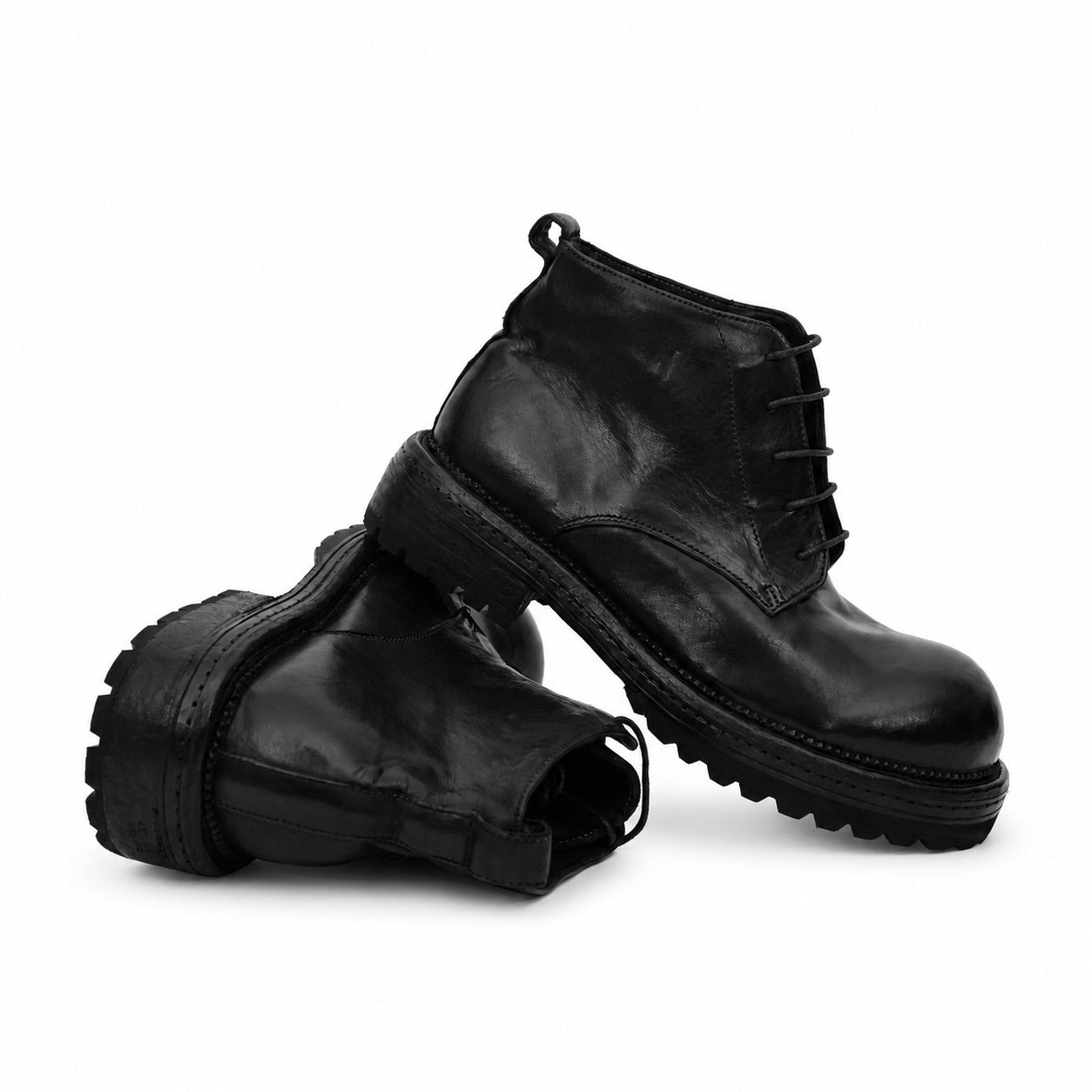 Washed Black Lug-Sole Derby Boot