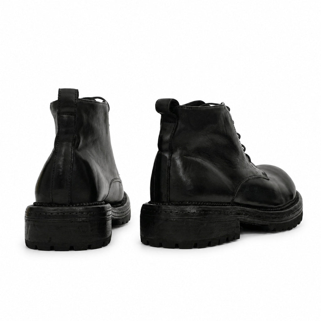 Black Washed Leather Lace-Up Boots