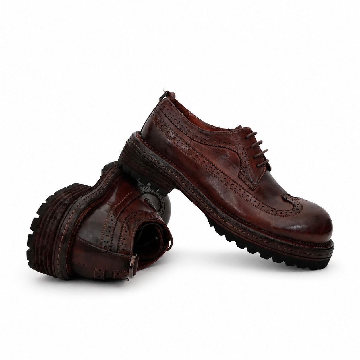 Washed Brown Brogue Lug Derby