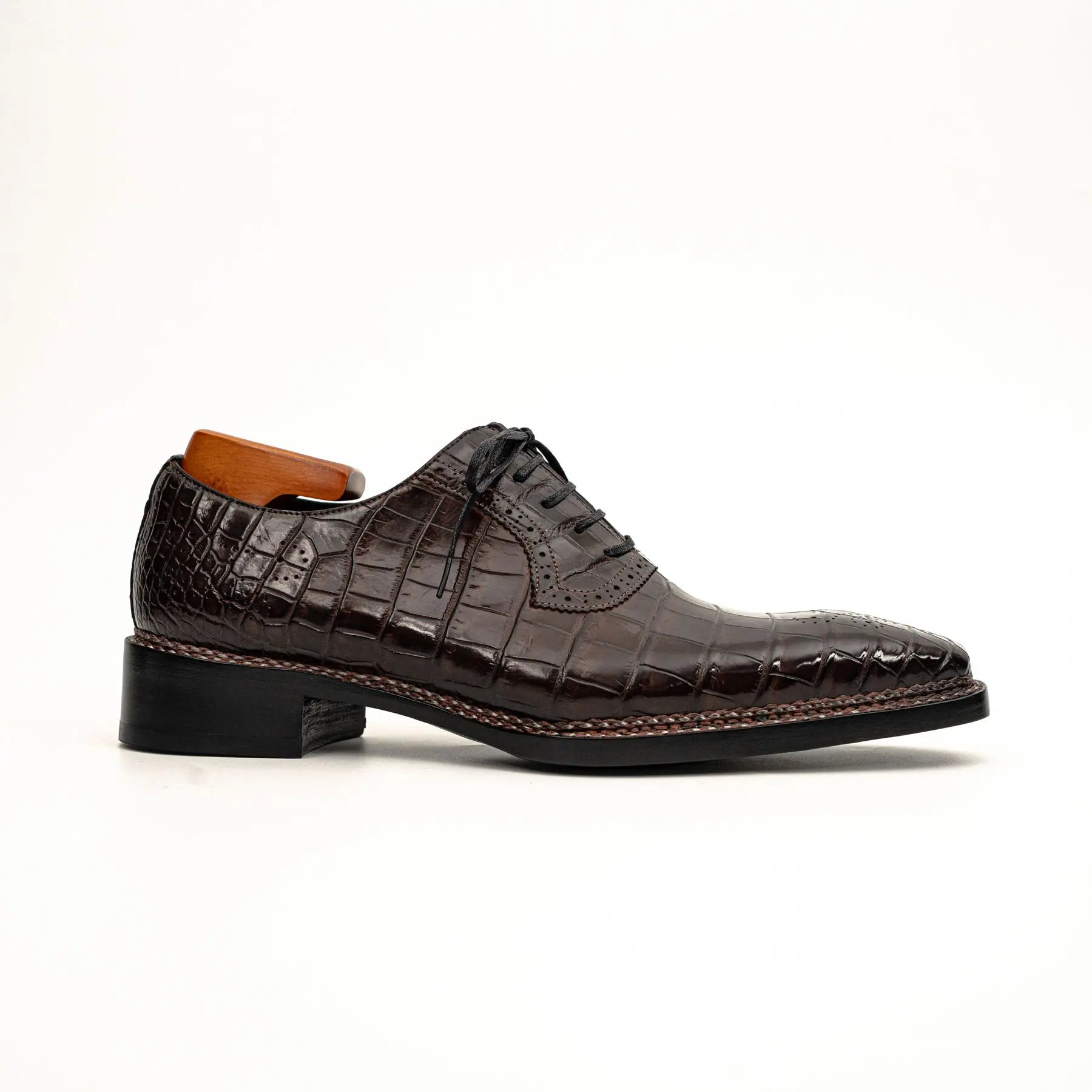 Dark Brown Crocodile Derby Shoes