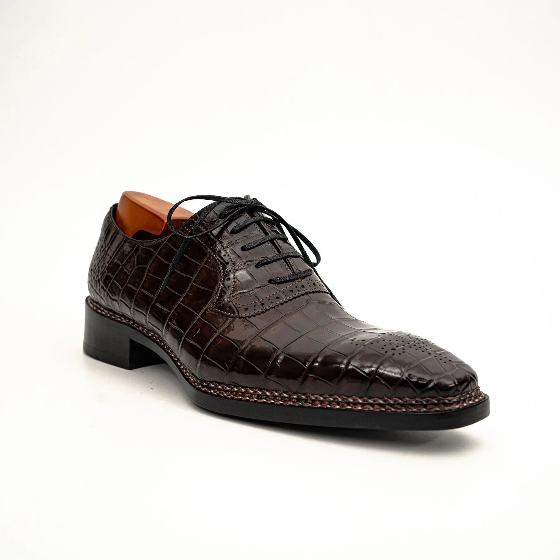 Dark Brown Crocodile Derby Shoes