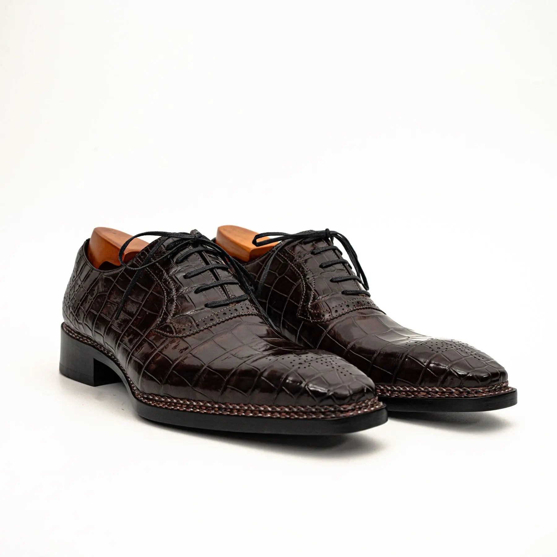 Dark Brown Crocodile Derby Shoes
