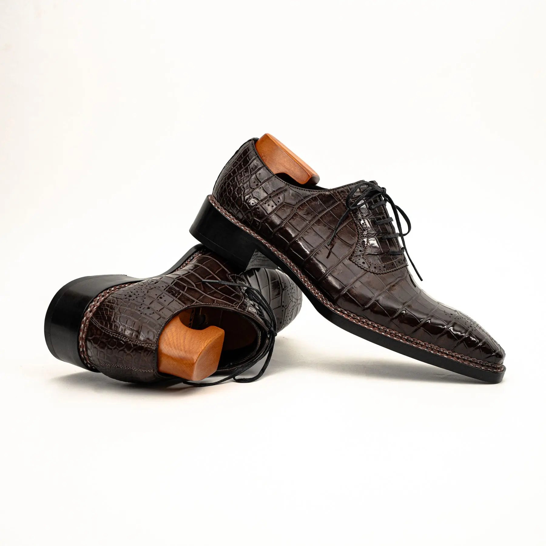 Dark Brown Crocodile Derby Shoes