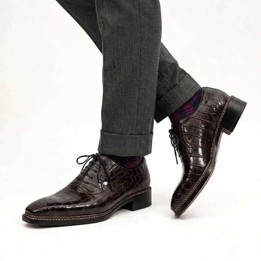 Dark Brown Crocodile Derby Shoes