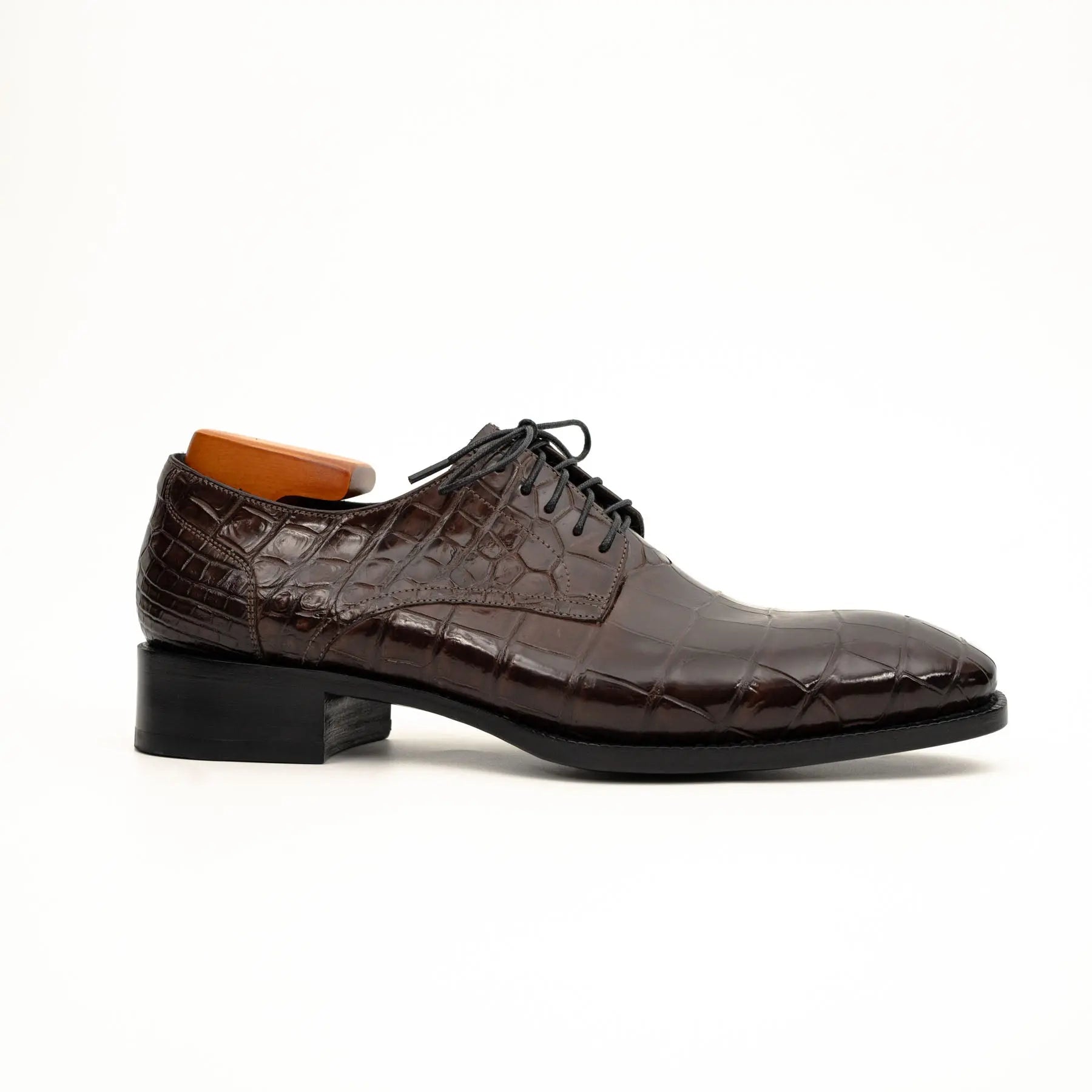 Dark Brown Crocodile-Textured Derby